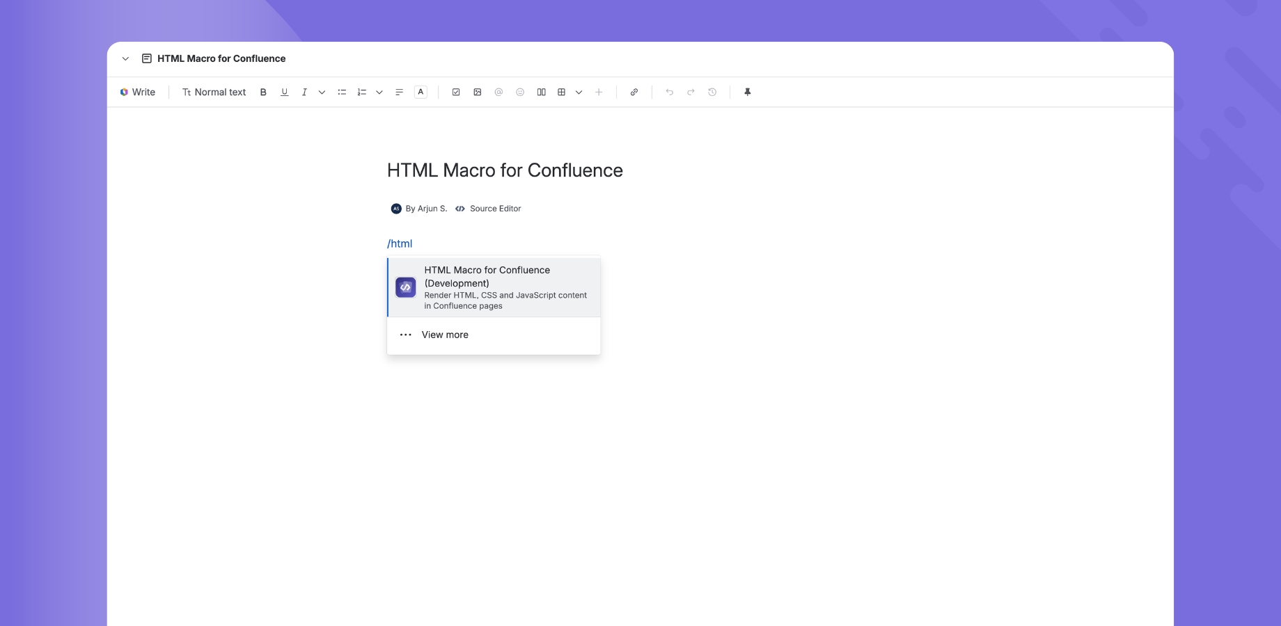 HTML Macro for Confluence