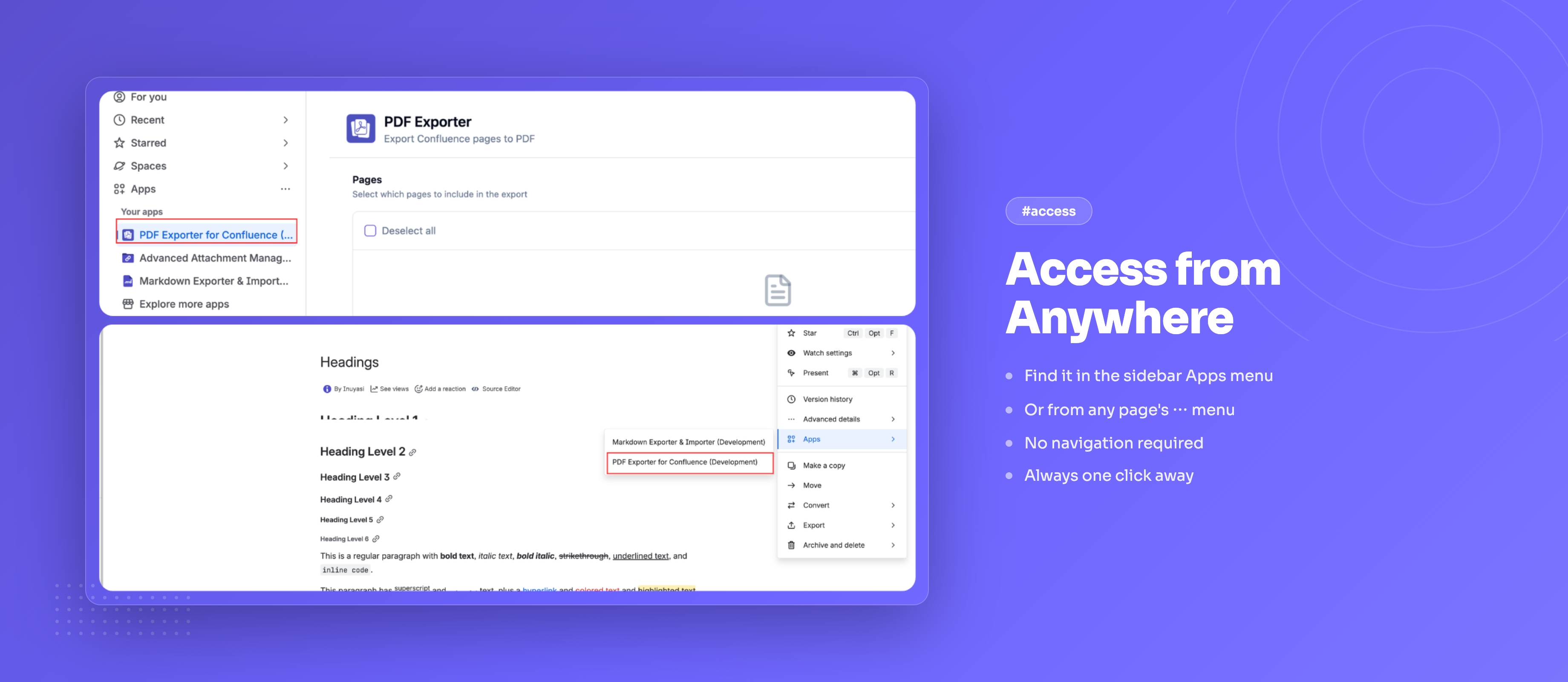 PDF Exporter access and page selection